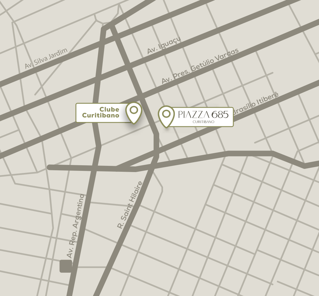 Mapa de localização: Rua Saint Hilaire, 685, Água Verde, Curitiba — a uma quadra do Clube Curitibano